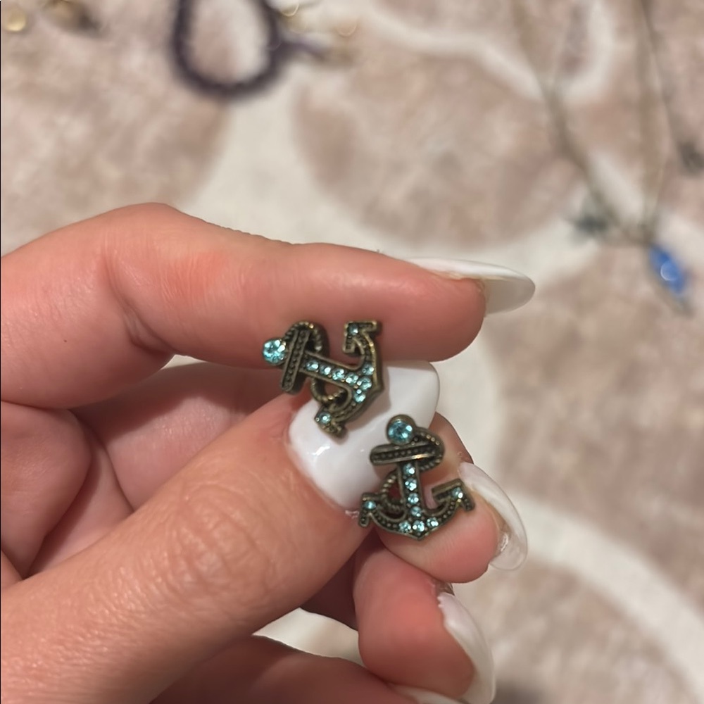 Betsey Johnson Blue and Brown Earrings with Vintage Design